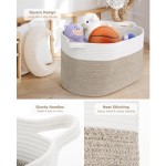 Large Storage Basket 55x38x30 cm, Woven Rope Basket for Clothes, Bedding, and Toys, White and Brown, 1 Pack
